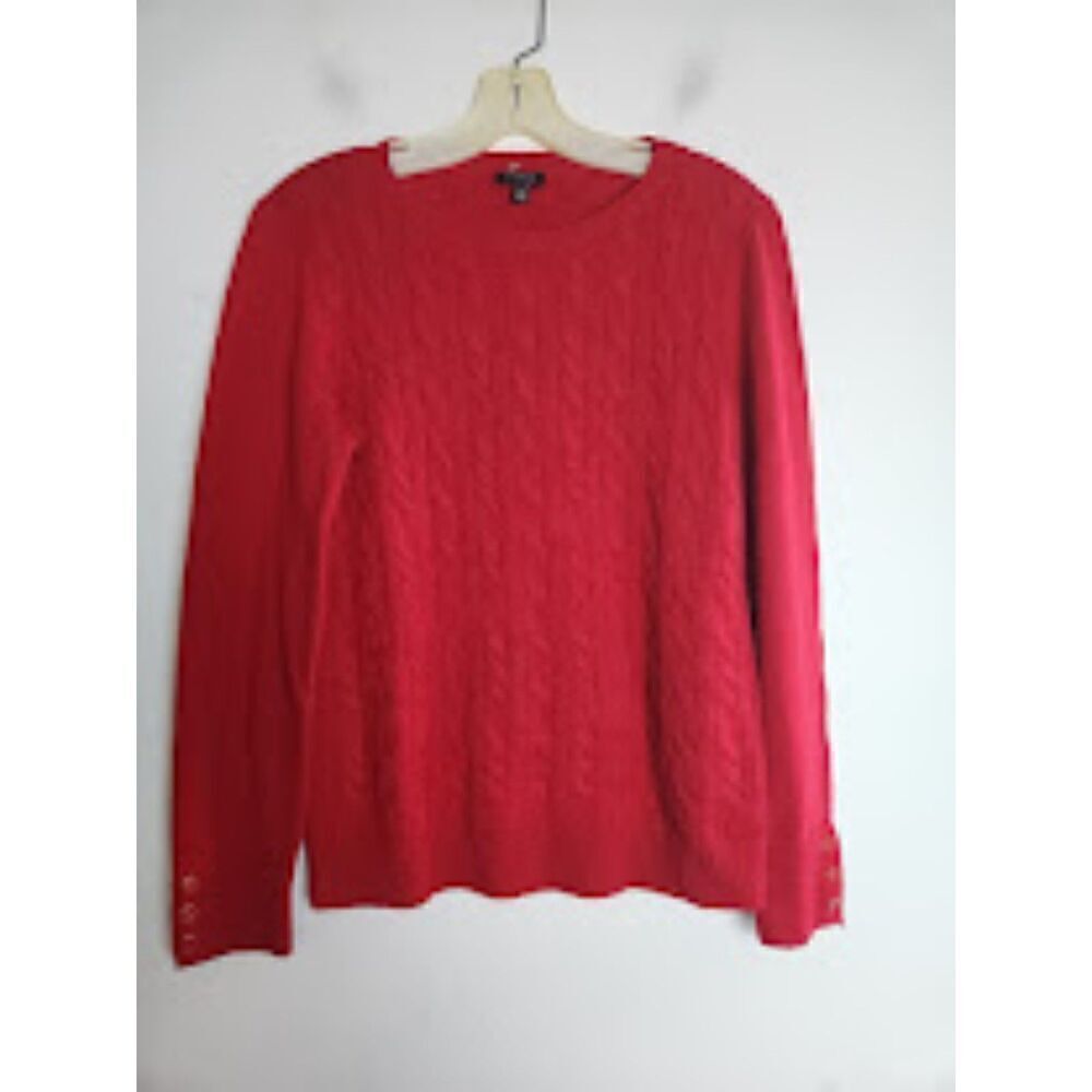 Talbots Red Cable Knit Pullover Lambswool Blend Sweater size Medium